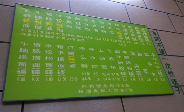 价目表